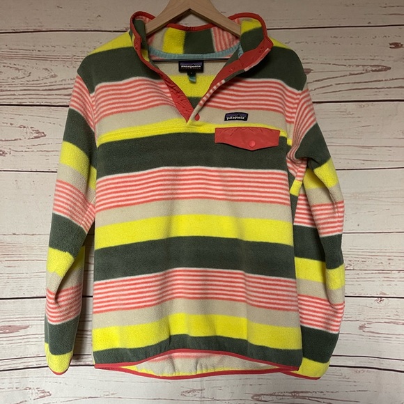 Patagonia Sweaters - Patagonia Lightweight Synchilla Snap-T Fleece Pullover Fitz Stripe Hemlock Green